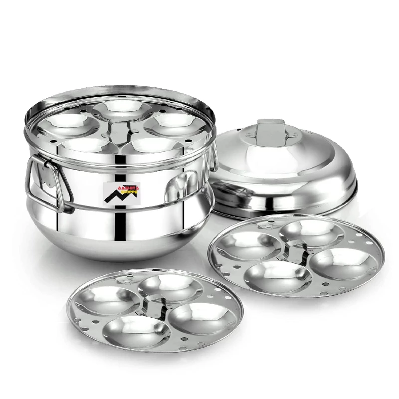 Aashita Shoppe Stainless Steel Idli Cooker with Gas Stove & Induction Compatible, 3 Plates-1.webp
